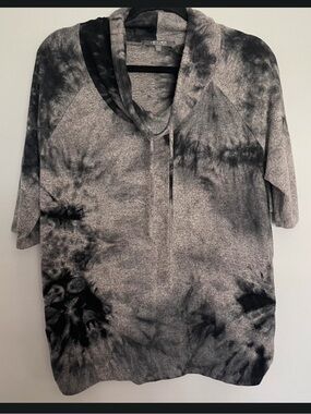 Coin 1804 Tie Dye Sweater Mock Neck Sweater Size L 3/4 Sleeve Gray Black B0010